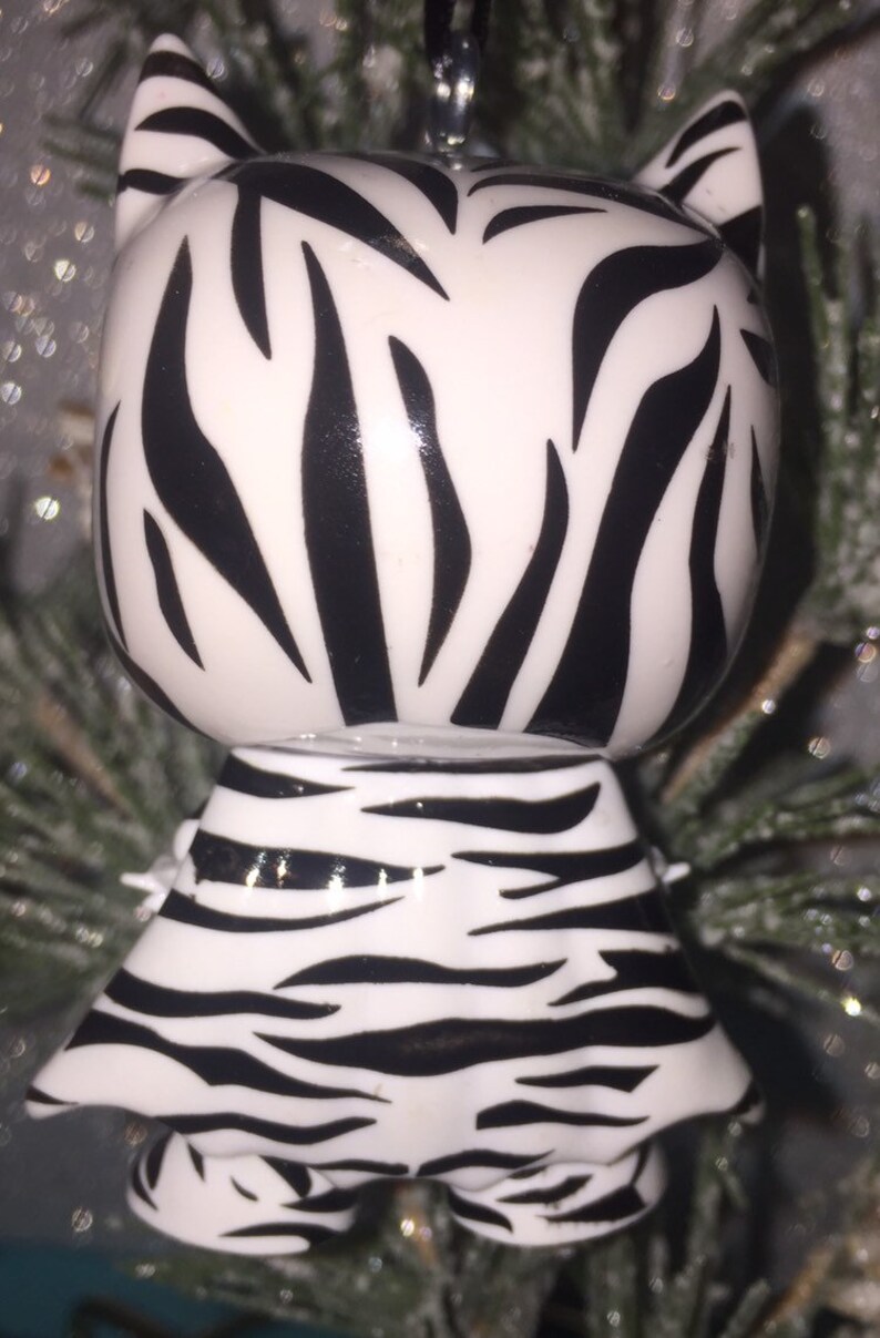 Custom BATMAN Christmas holiday 3\u201d ornament classic dc comics zebra black white ooak upcycled