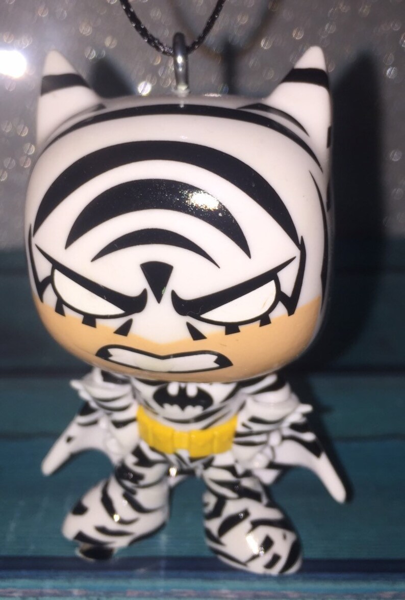 Custom BATMAN Christmas holiday 3\u201d ornament classic dc comics zebra black white ooak upcycled