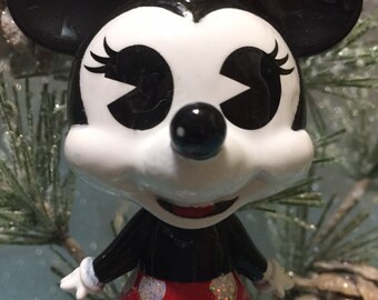 Custom MINNIE MOUSE 3.5” disney Christmas holiday ornament ooak painted glitter accents