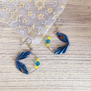 Origami jewelry Origami and swarovski spring hoop earrings