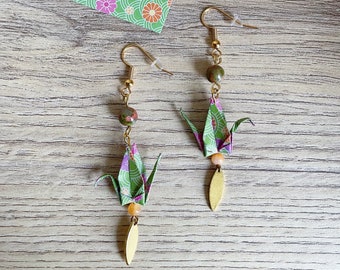 Origami jewelry origami jewelry Origami crane earrings jade beads