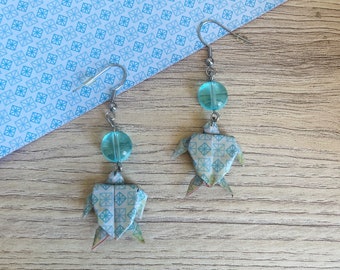 Origami jewelry Origami turtle earrings Japanese paper glass bead