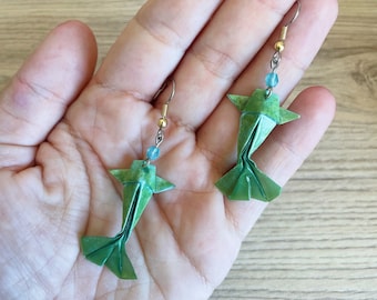 Origami jewelry Origami koi carp earrings Japanese paper turquoise