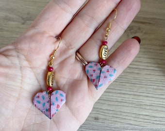 Origami jewelry Golden heart earrings