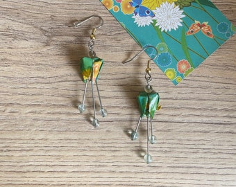 Origami jewelry Green lotus flower origami earrings