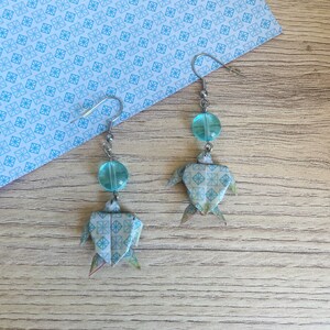 Origami jewelry Origami turtle earrings Japanese paper glass bead