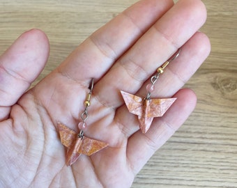 Origami jewelry Japanese paper origami earrings pink moth