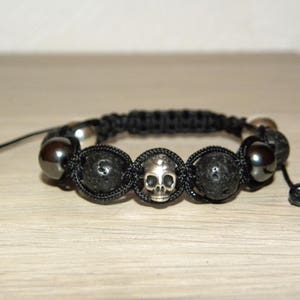 Bracelet homme Black Shamballa, Skull, crâne argent image 1