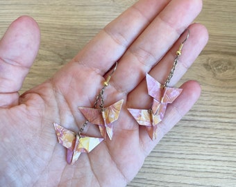 Joyas de origami Pendientes de origami de papel japonés Polilla rosa