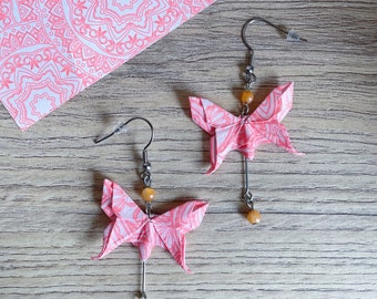 Origami jewelry origami jewelry Origami butterfly earrings, rice grain olive pearl