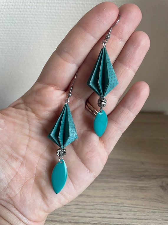 Origami Jewelry Green Tassel Origami Earrings Etsy