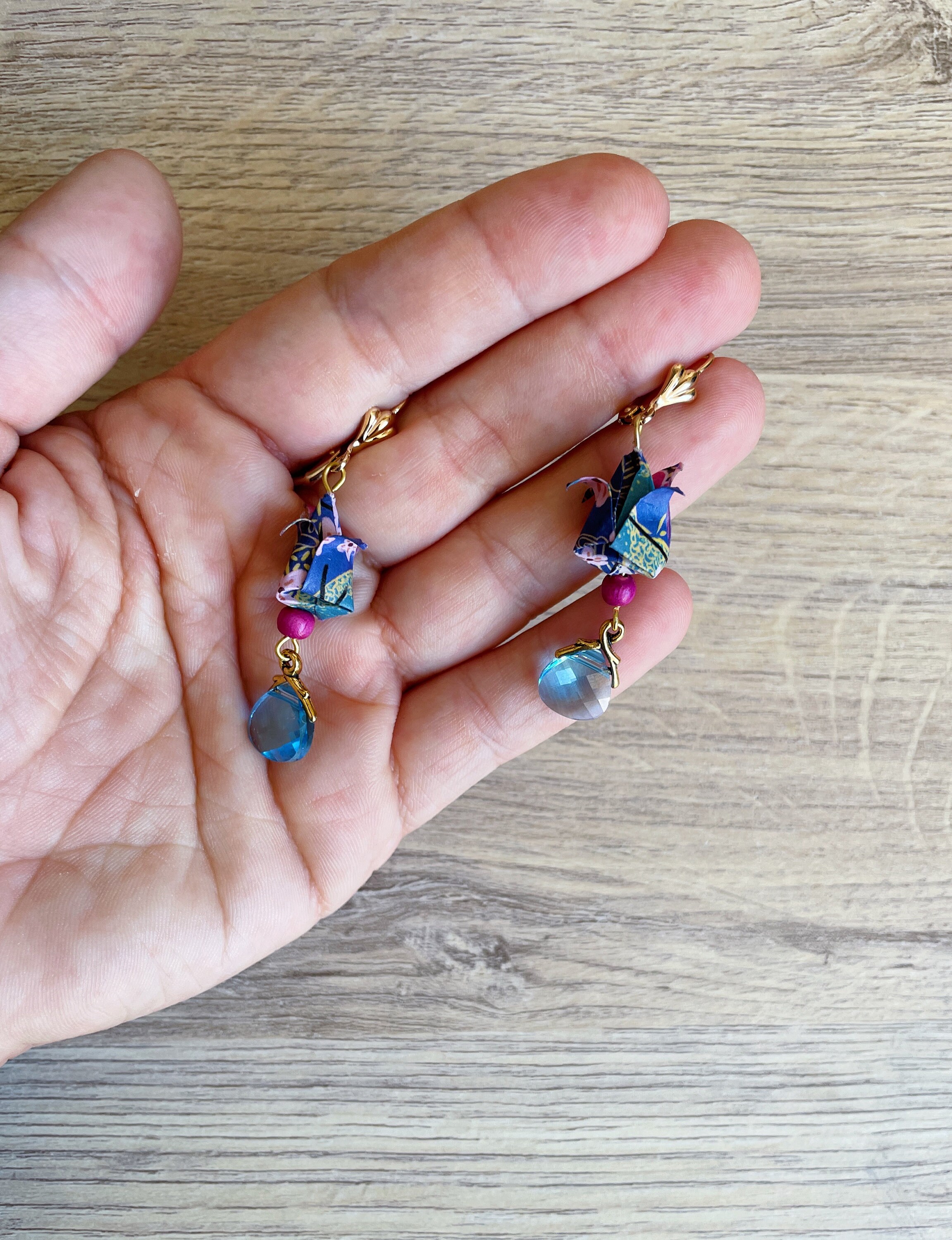 Origami jewelry Blue lotus flower origami earrings