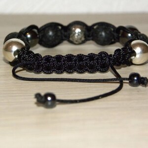 Bracelet homme Black Shamballa, Skull, crâne argent image 2