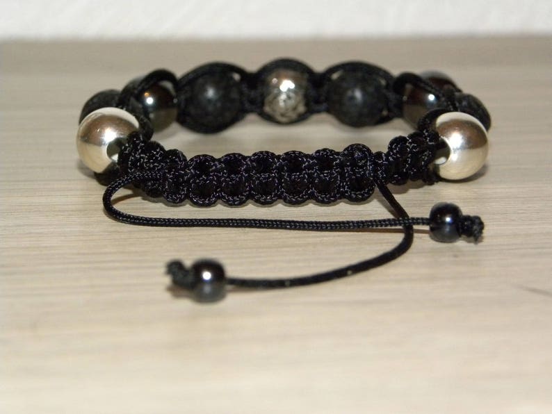 Bracelet homme Black Shamballa, Skull, crâne argent image 2