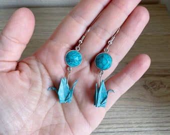 Origami jewelry origami jewelry Origami crane earrings jade beads
