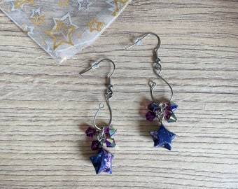 Bijoux origami Boucles d'oreilles printemps origami Etoile / star papier japonais