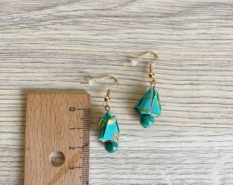 Origami Jewelry Green Lotus Flower Origami Earrings