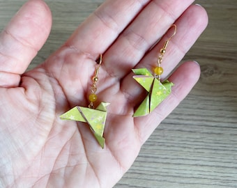 Origami dove, bird, carnelian pearl earrings