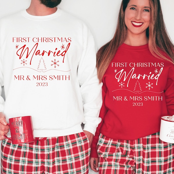 First Christmas Married Couples Personalised Sweatshirts RX301 | Matching Christmas Jumpers | Couples Christmas sweaters