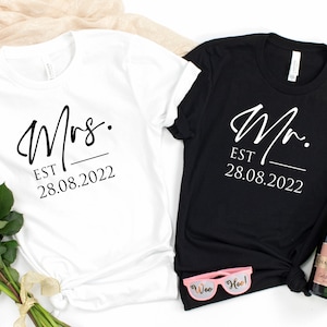 Mr Mrs Est. Personalised Date T-Shirt | Husband and Wife Couples Honeymoon Tshirt | Finally Matching Wedding Tee