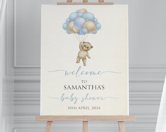 Personalised Board Baby Shower Welcome Sign: Bear & Balloons (Digital or Physical) TLPCBS005