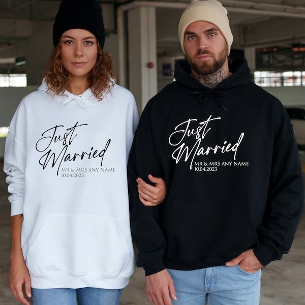 Just Married Hoodies | Husband and Wife Couples Honeymoon Hooded Sweater | Mr Mrs Matching Wedding Jumpers