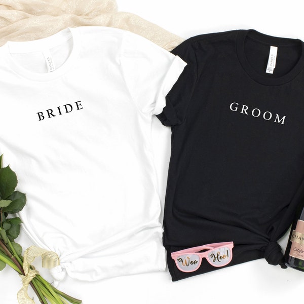 Minimalist Bride / Groom T-Shirt | Husband and Wife Couples Honeymoon Tshirt | Finally Matching Wedding Tee