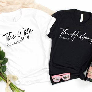 Personalised The Husband, The Wife Matching tshirts | Bride and Groom Couples Honeymoon Tshirt | Finally Matching Wedding Tee