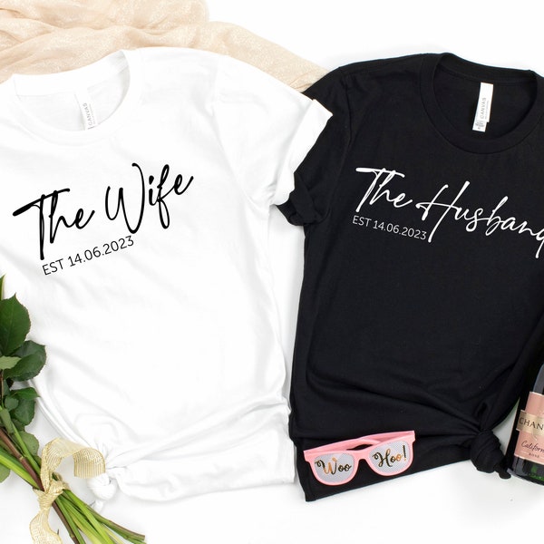 Personalised The Husband, The Wife Matching tshirts | Bride and Groom Couples Honeymoon Tshirt | Finally Matching Wedding Tee