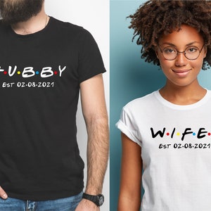 Hubby / Wifey Matching T-Shirts | Can Be Personalised with Date | Husband and Wife Tee