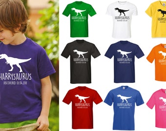 T-Rex Kids Personalised Dinosaur T-Shirt - Any Name and Date Children's Birthday Dino