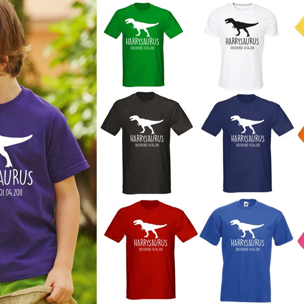 T-shirt dinosaure personnalisé T-Rex Kids - Dino de tous les noms et dates d'anniversaire