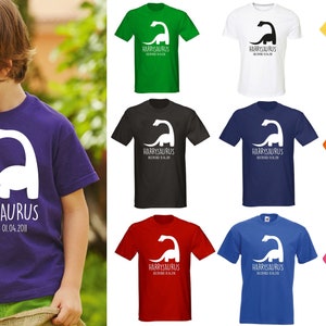 Kids Personalised Dinosaur T-Shirt Any Name and Date Children's Birthday Dino image 1