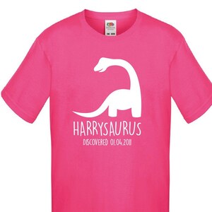 Kids Personalised Dinosaur T-Shirt Any Name and Date Children's Birthday Dino image 3