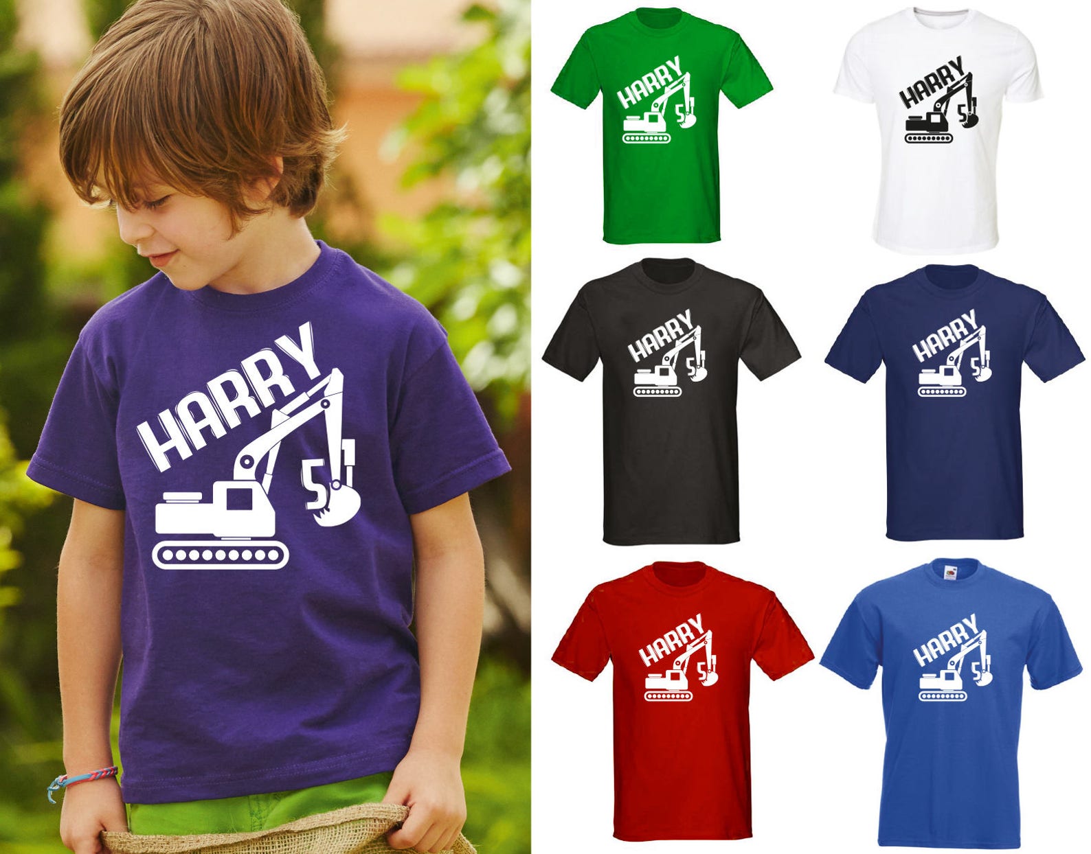Kids Personalised Digger Tshirt Any Name Etsy UK