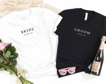 Minimalist Bride / Groom T-Shirt | Personalised Husband and Wife Couples Honeymoon Tshirt | Finally Matching Wedding Tee