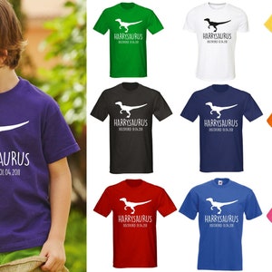 Velociraptor Kids Personalised Dinosaur T-Shirt - Any Name and Date Children&#39;s Birthday Dino