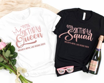 ROSE GOLD 40th Birthday Queen / Birthday Squad Personalised Matching T-Shirts | Party Tees | Birthday Trip Custom Tees