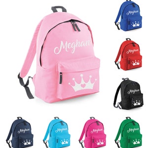 Cartable personnalisé pour enfants BG125 - Couronne de coeurs diadème royale au choix, Sac à dos personnalisé, Sac à dos pour la rentrée scolaire