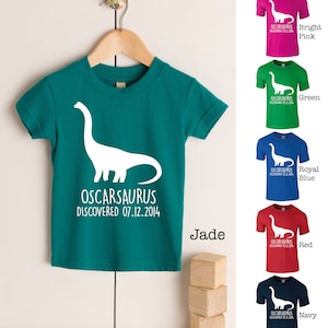 Brachiosaurus Babies/Toddlers/Kids Personalised Dinosaur T-Shirt - Any Name and Date Children&#39;s Birthday Dino