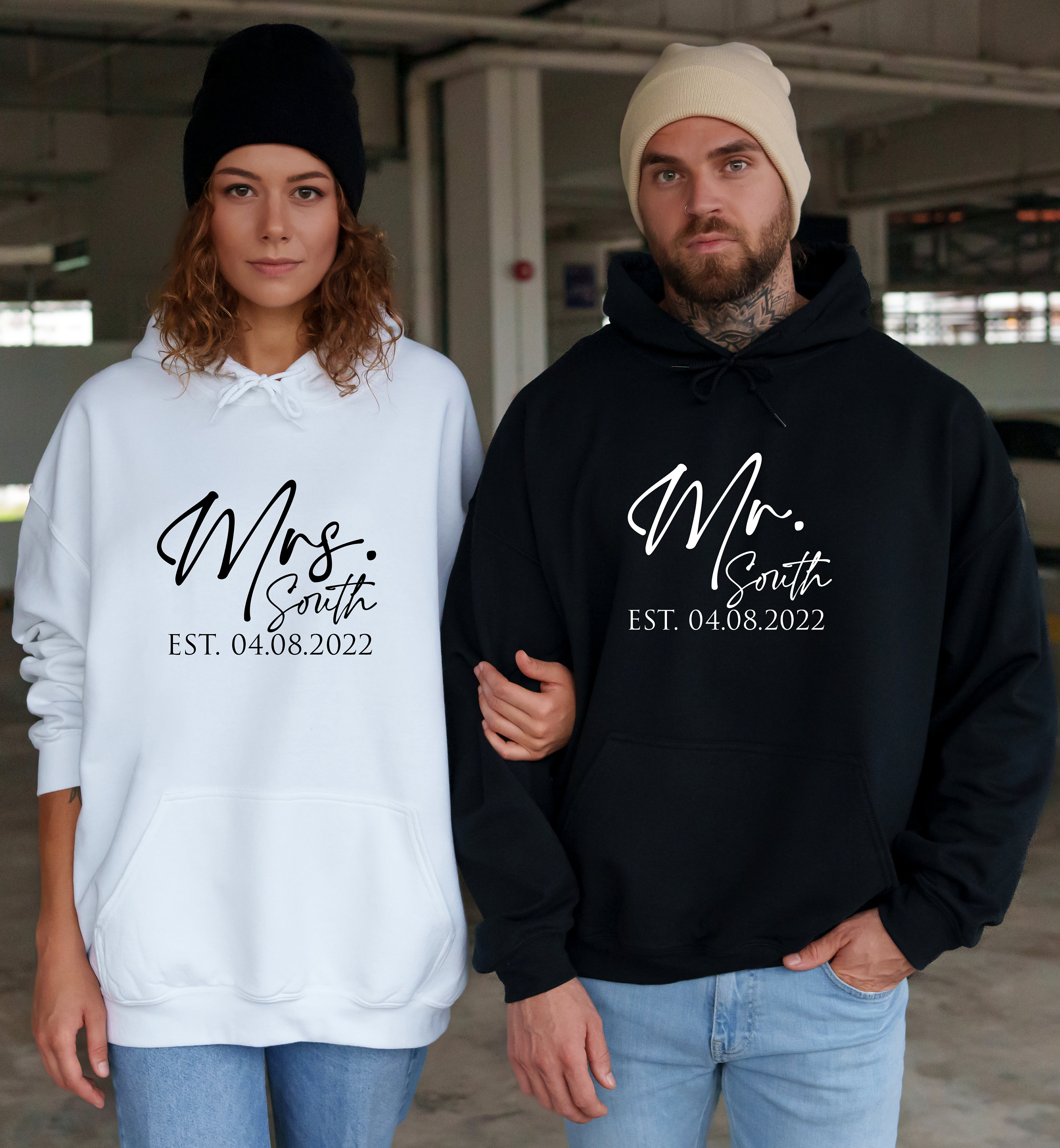 Mr Mrs Personalised Hoodies Husband and Wife Couples