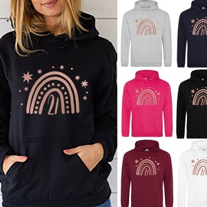 21st Birthday Rainbow Hoodie: Rose Gold Graphic Top