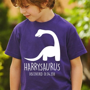 Kids Personalised Dinosaur T-Shirt Any Name and Date Children's Birthday Dino image 2