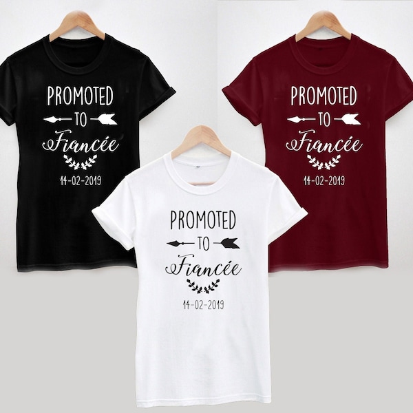 T-shirt Promu fiancée - Peut être personnalisé avec le nom/la date