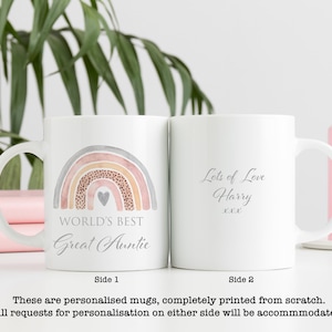 Cute Watercolour Rainbow World's Best GREAT AUNTIE Mug | Personalised Mother's Day Gift Mug | Cup | Aunt | Aunty