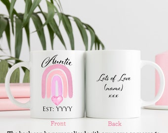 Pink Regenbogen Tante Est. Jedes Jahr Becher | Personalisierte Geburtstagsgeschenk Tasse | Tasse | Tante | Tante