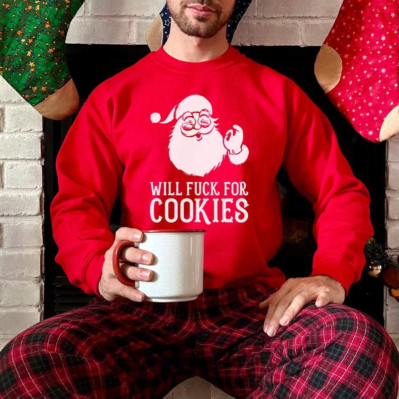 Will Fk For Cookies JH030 Rude Funny Naughty Christmas Sweatshirt Jumper Sweater Joke Christmas Jumper Bad Santa image 1