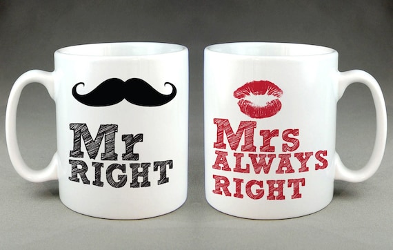 Mr Right/ Mrs Always Right Matching Mug Set for Husband and Wife
