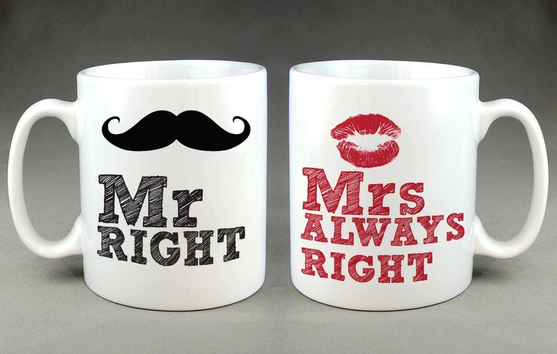 Mr Right/ Mrs Always Right Matching Mug Set for Husband and Wife image 1