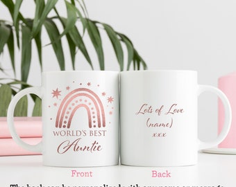 Rose Gold Effekt Regenbogen Welt beste Tante Tasse | Personalisierte Muttertagsgeschenk Tasse | Tasse | Tante | Tante